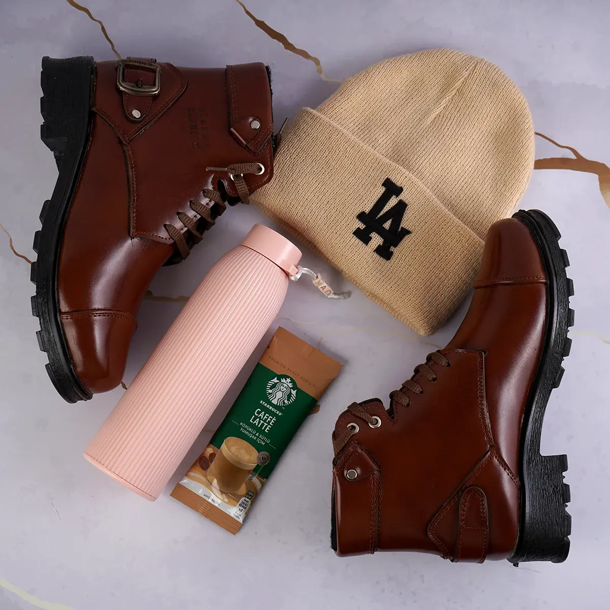 نیم بوت زنانه سگک دار بندی قهوه‌ای مدل Farnosh