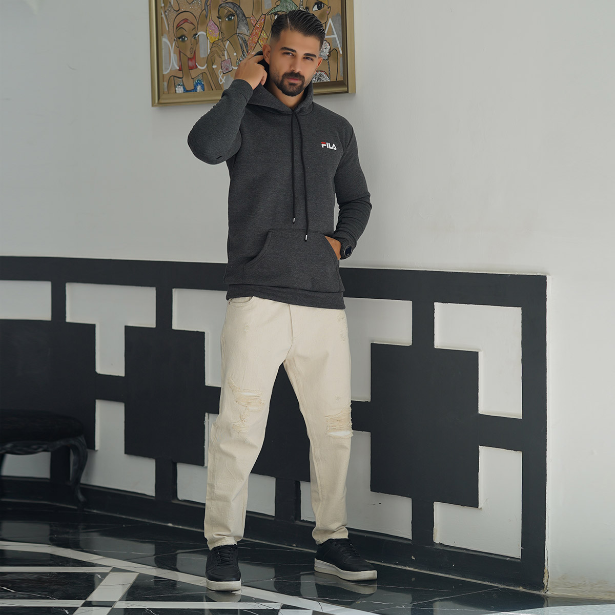 هودی مردانه فیلا ذغالی مدل Pirooz