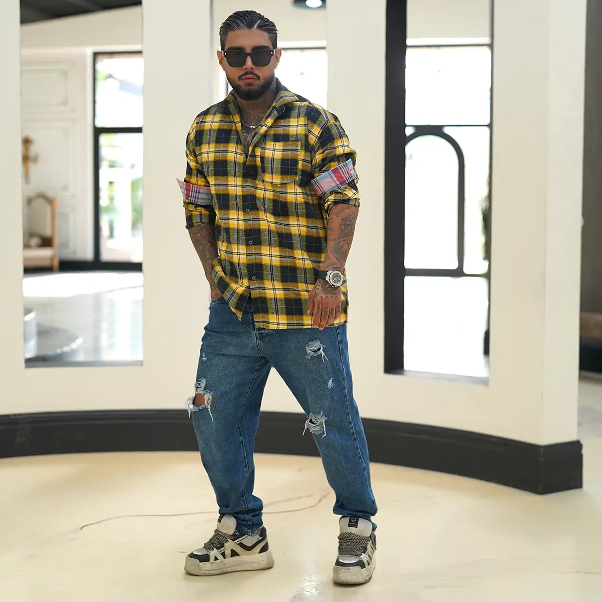 پیراهن مردانه زرد مدل Ramy