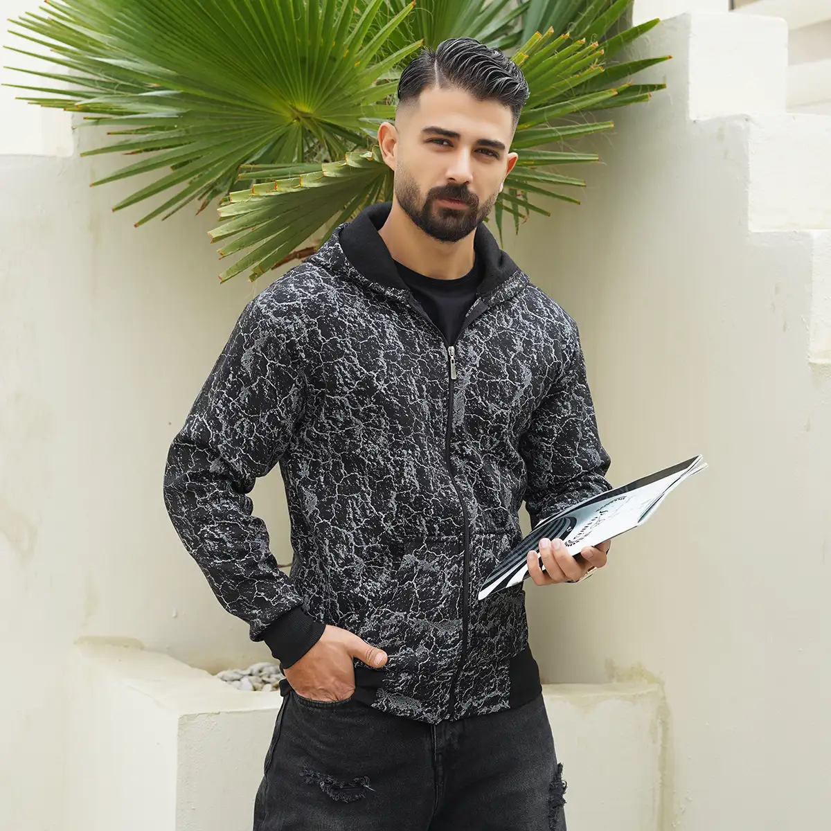 سوییشرت مردانه مشکی -طوسی مدل Tyler