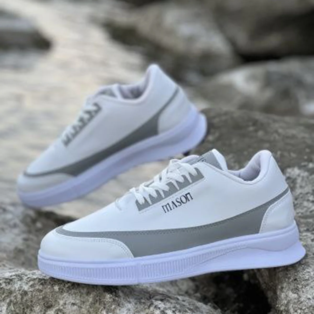 کفش تخت مردانه سفید طوسی مدل Mason