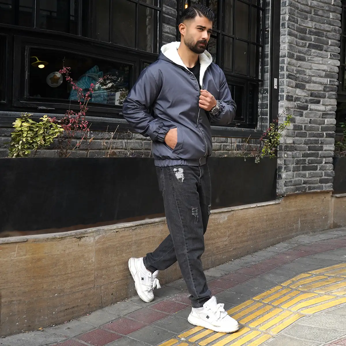 کاپشن داخل پشمی مردانه طوسی مدل Massoud