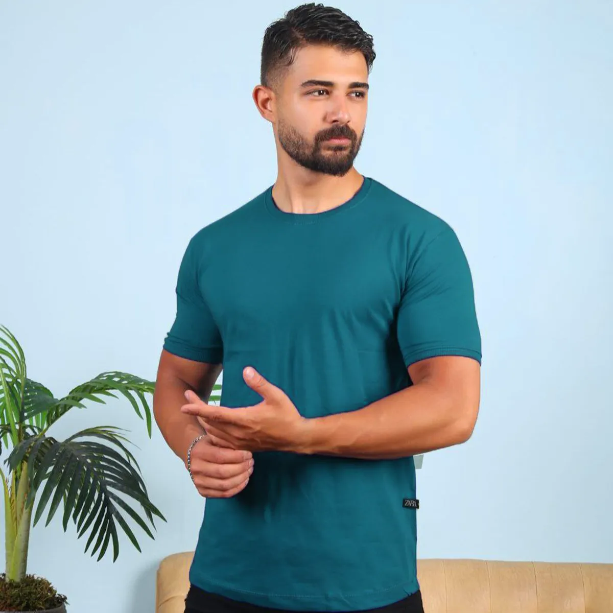 تیشرت ساده سبز کله غازی مردانه مدل Vala