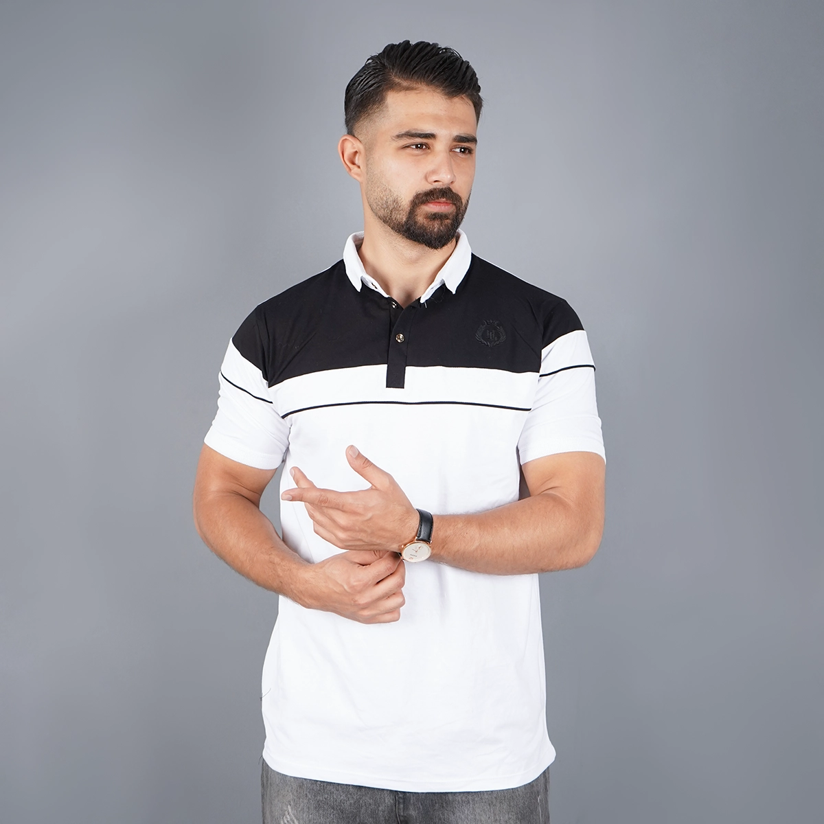 تیشرت مردانه یقه فرنچ سفید مدل Bahman