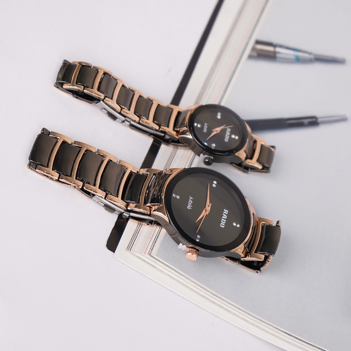 ست ساعت مشکی رزگلد Rado