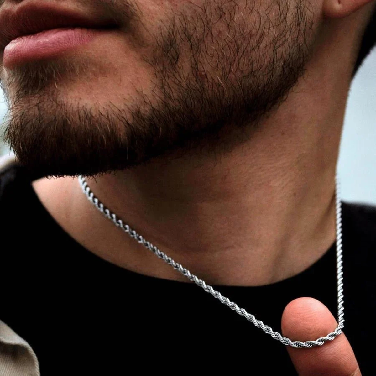 زنجیر نقره ای مدل طنابی