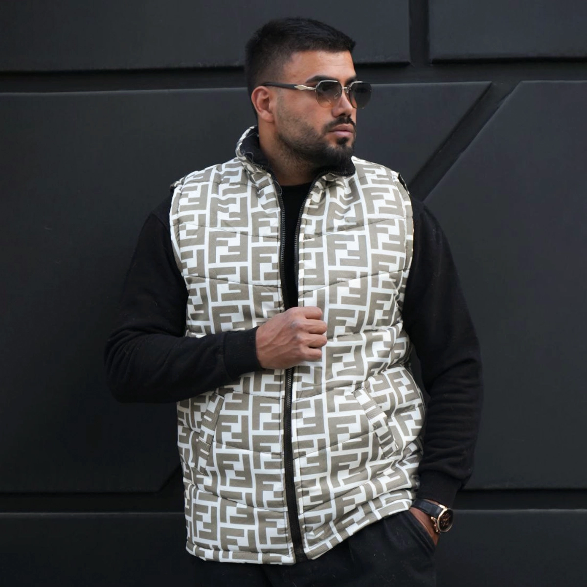 پافر مردانه طوسی مدل Fendi