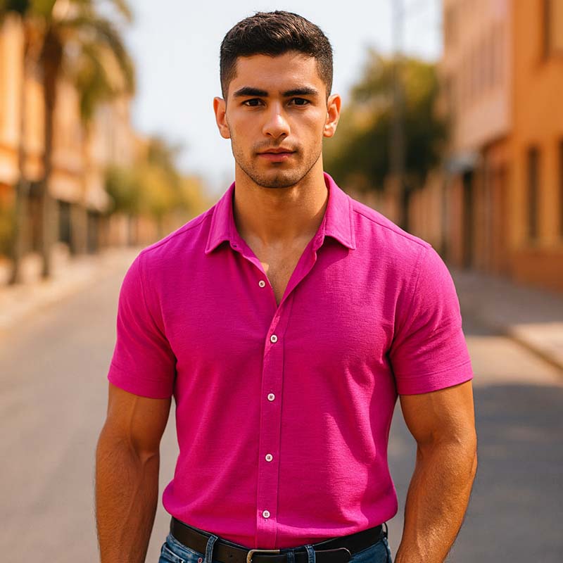 پیراهن آستین کوتاه صورتی مردانه مدل باکسی