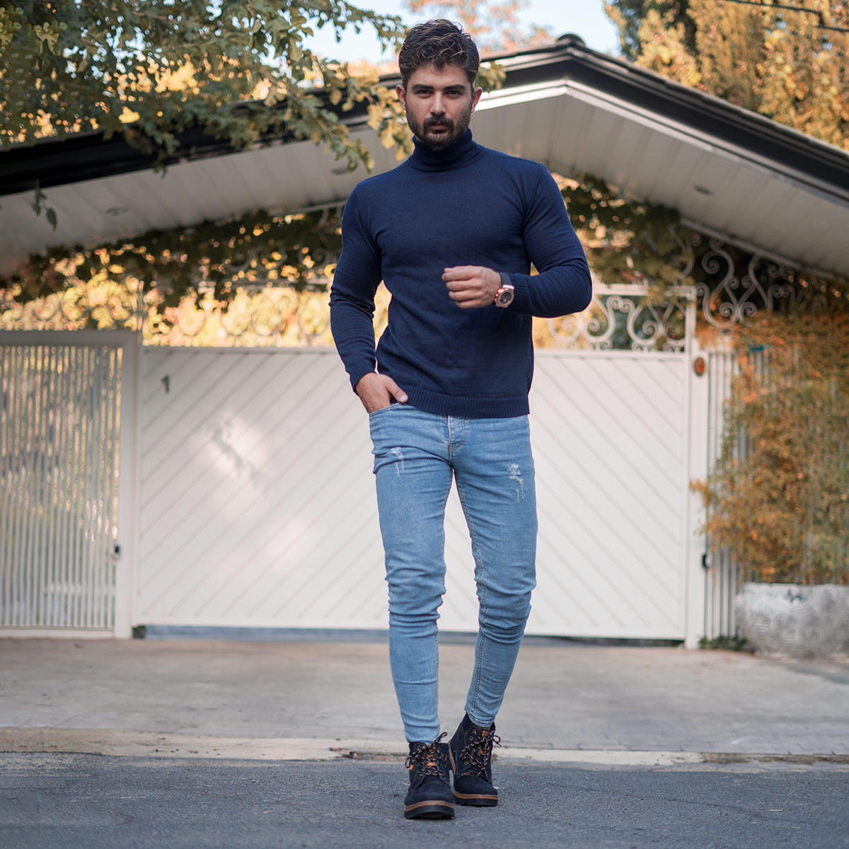 پلیوربافت مردانه یقه اسکی مدل Tosan