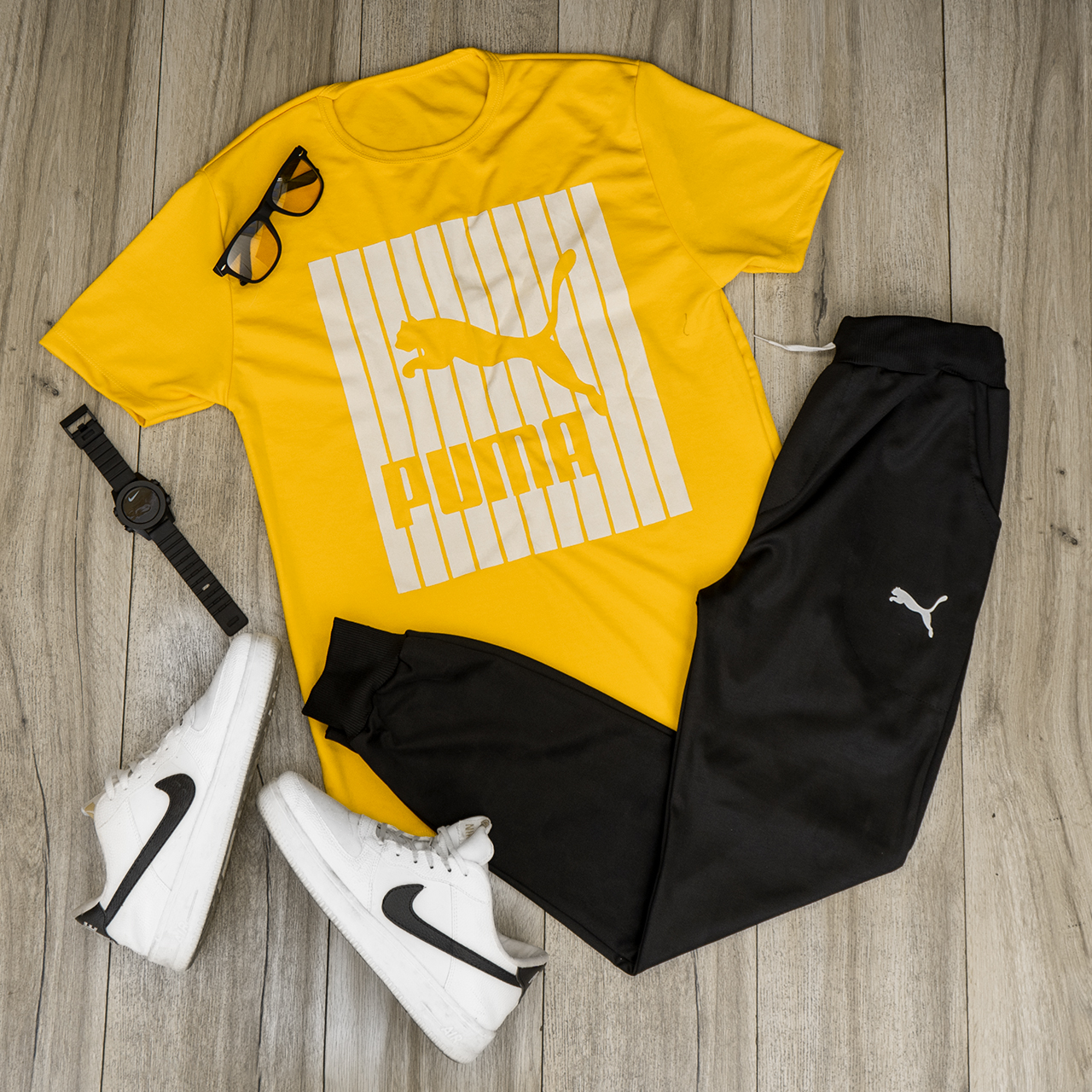 ست تیشرت شلوار Puma زرد مردانه مدل Zarad