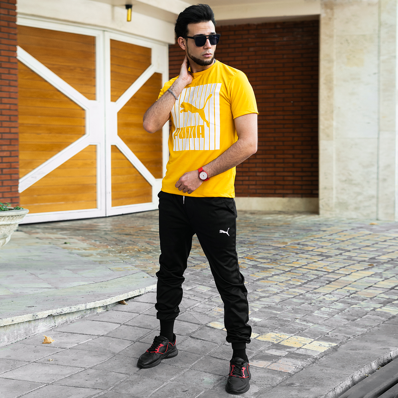 ست تیشرت شلوار Puma زرد مردانه مدل Zarad