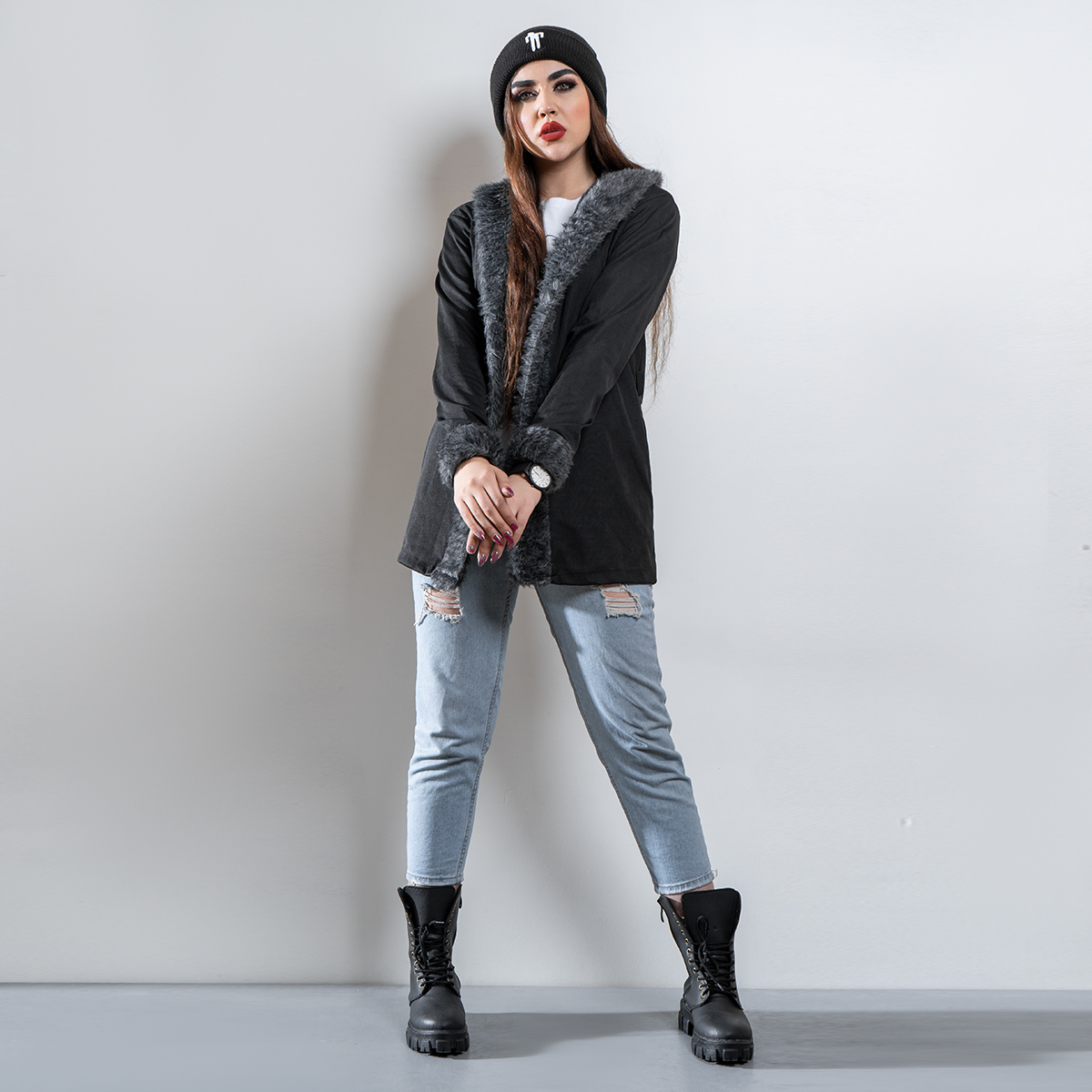 هودی دخترانه لبه خزدار مدل Marly