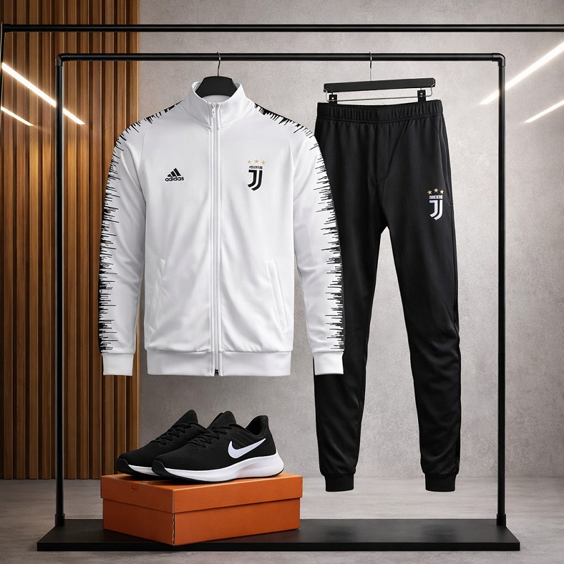 پکیج ست سوییشرت شلوار یوونتوس مردانه مدل R77  کفش ورزشی مردانه Nike مدل Tigo زیره سفید