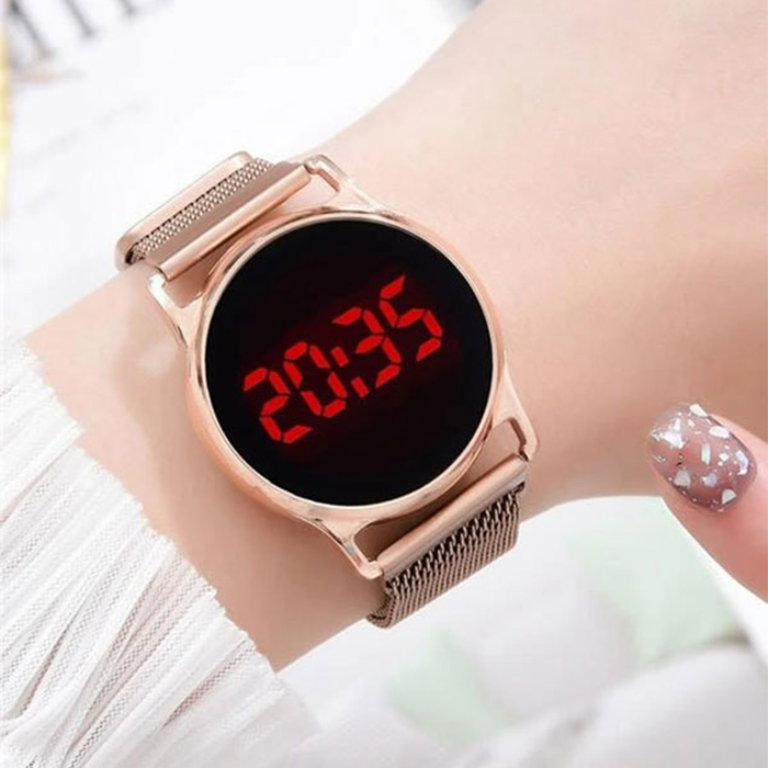 ساعت LED بند فلزی رزگلد مدل Ronas