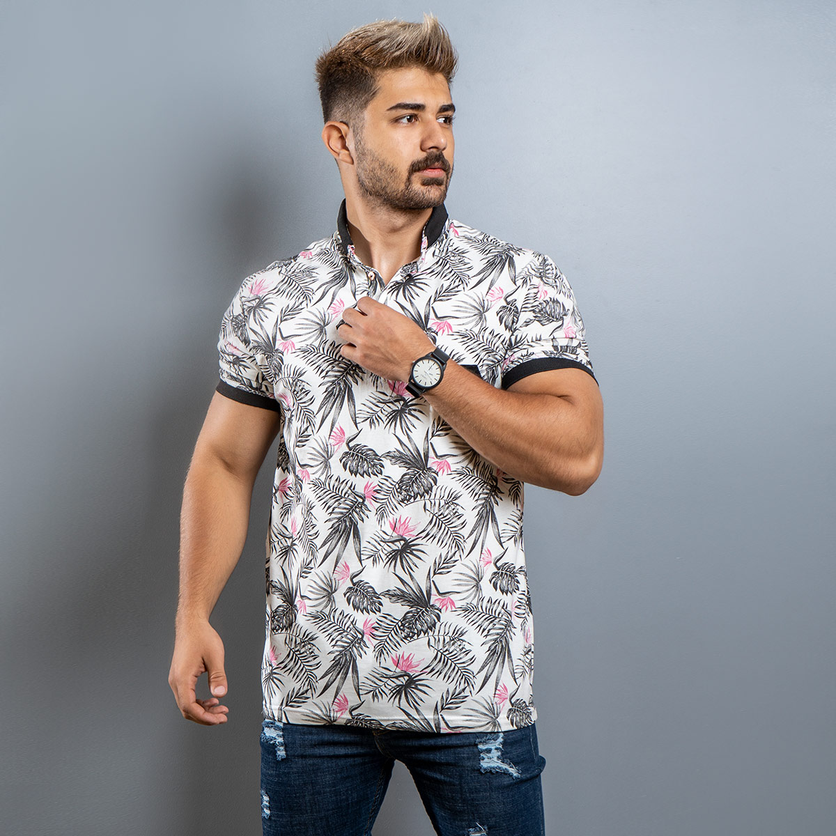 تیشرت Lacoste مردانه سفیدصورتی مدل Rion