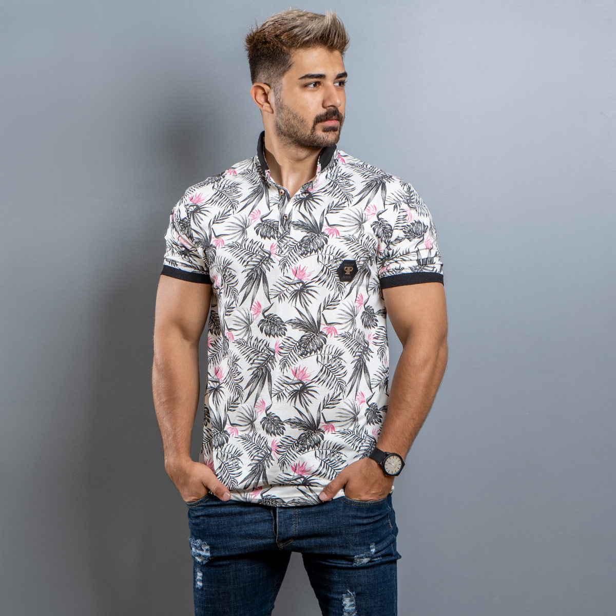 تیشرت Lacoste مردانه سفیدصورتی مدل Rion