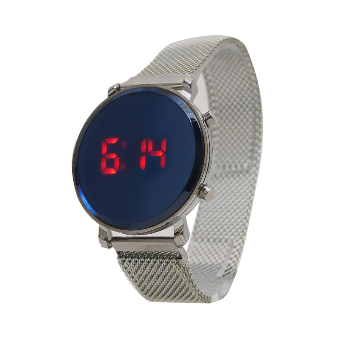 ساعت LED بند فلزی نقره ای مدل Ronas