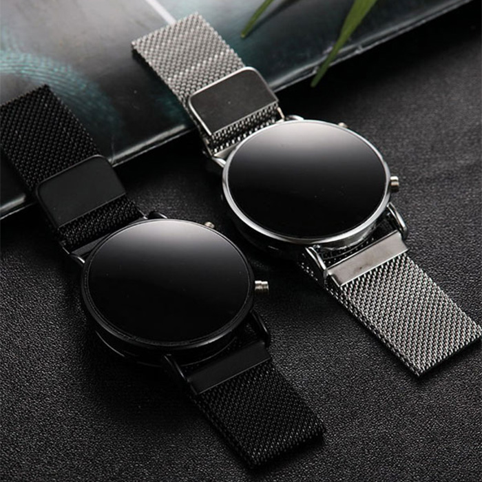 ساعت LED بند فلزی مشکی مدل Ronas