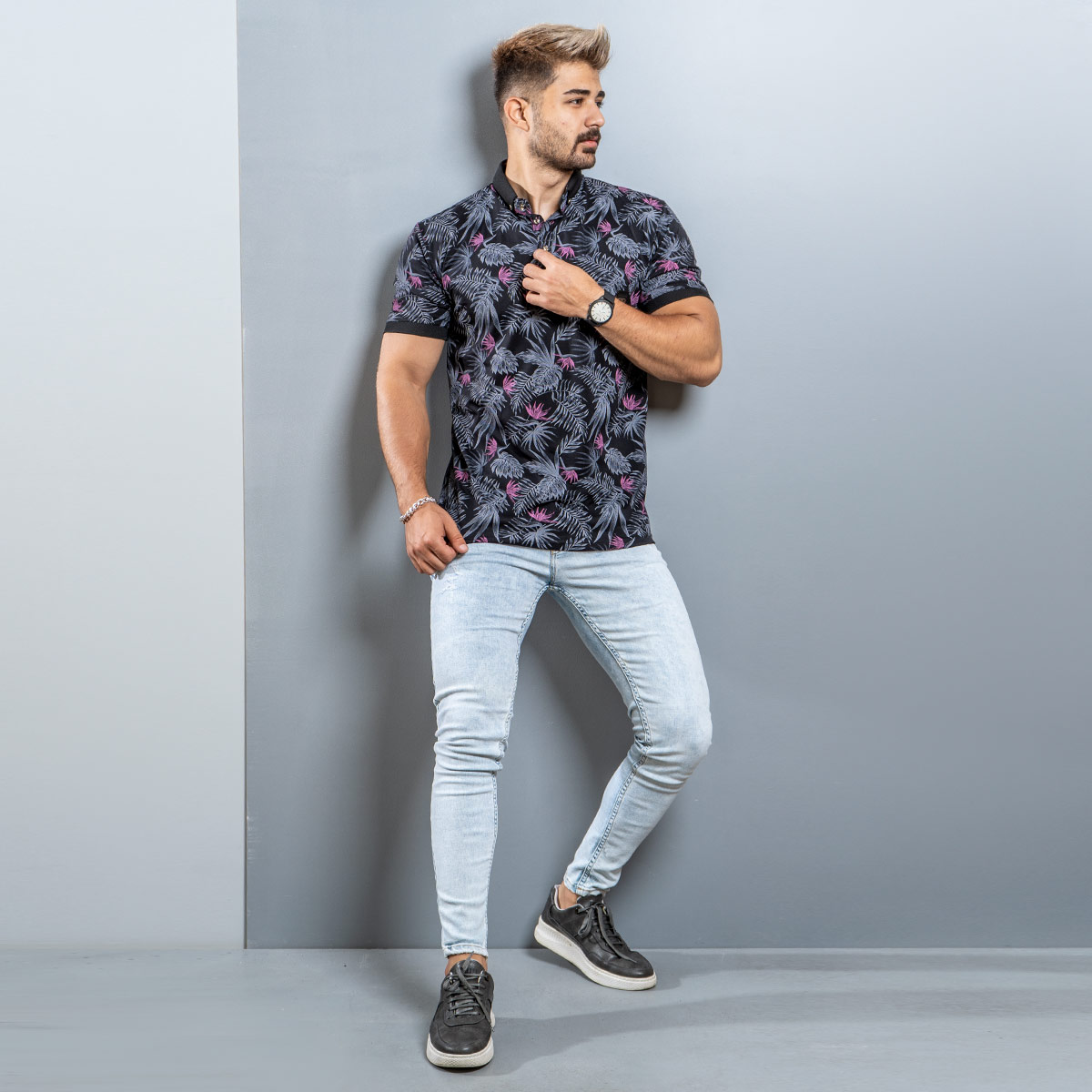 تیشرت Lacoste مردانه مشکی صورتی مدل Rion