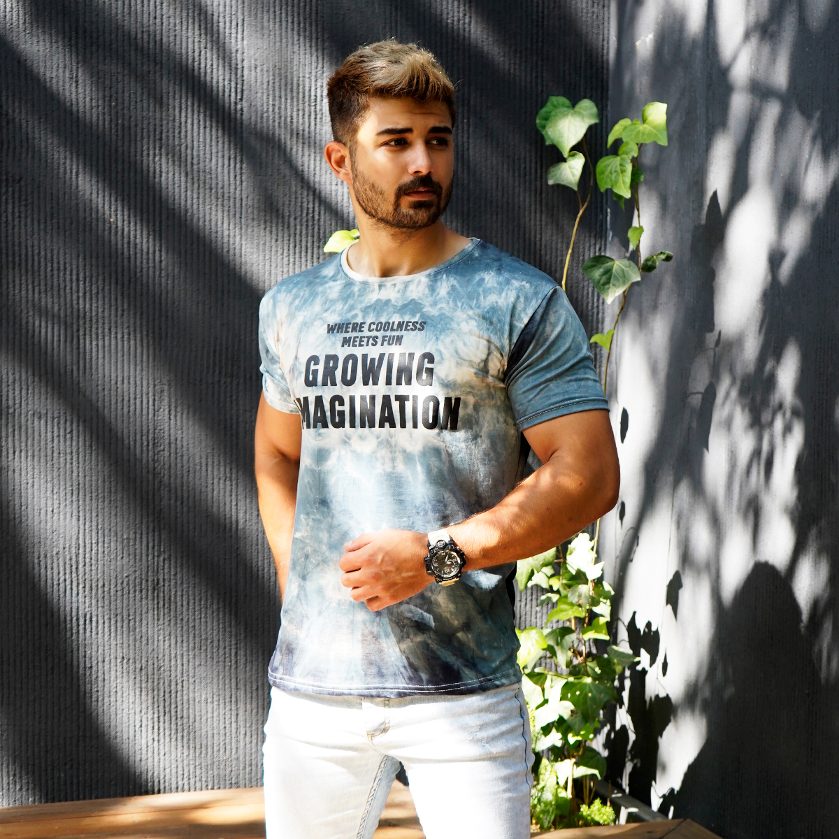 تیشرت مردانه ابر و بادی طوسی مدل windy