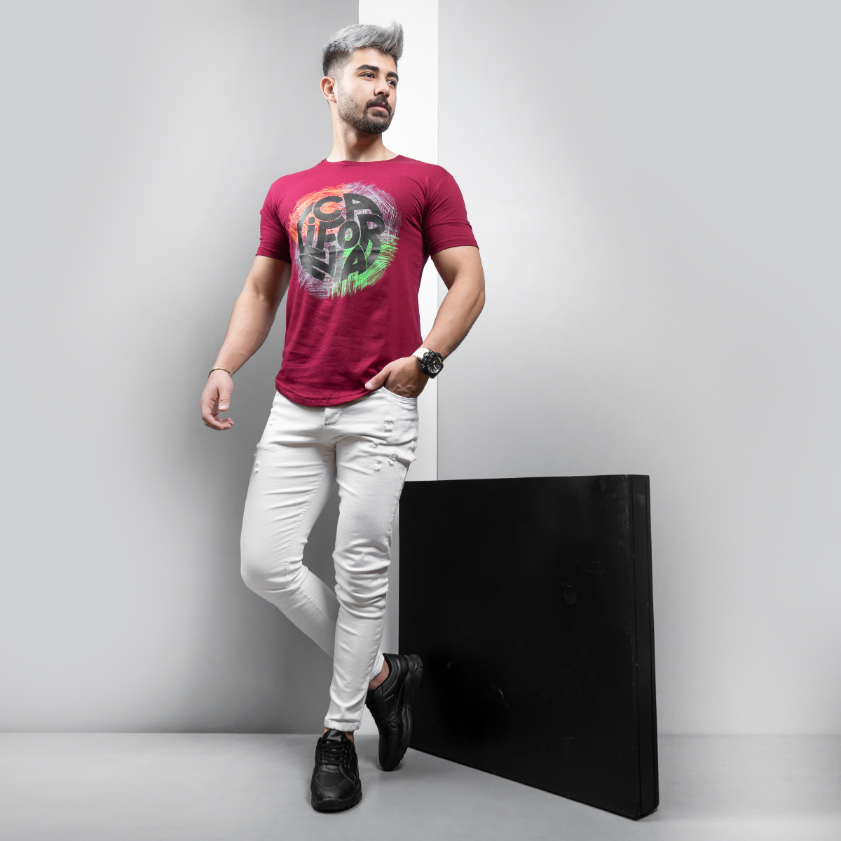 تیشرت مردانه زرشکی مدل Coda