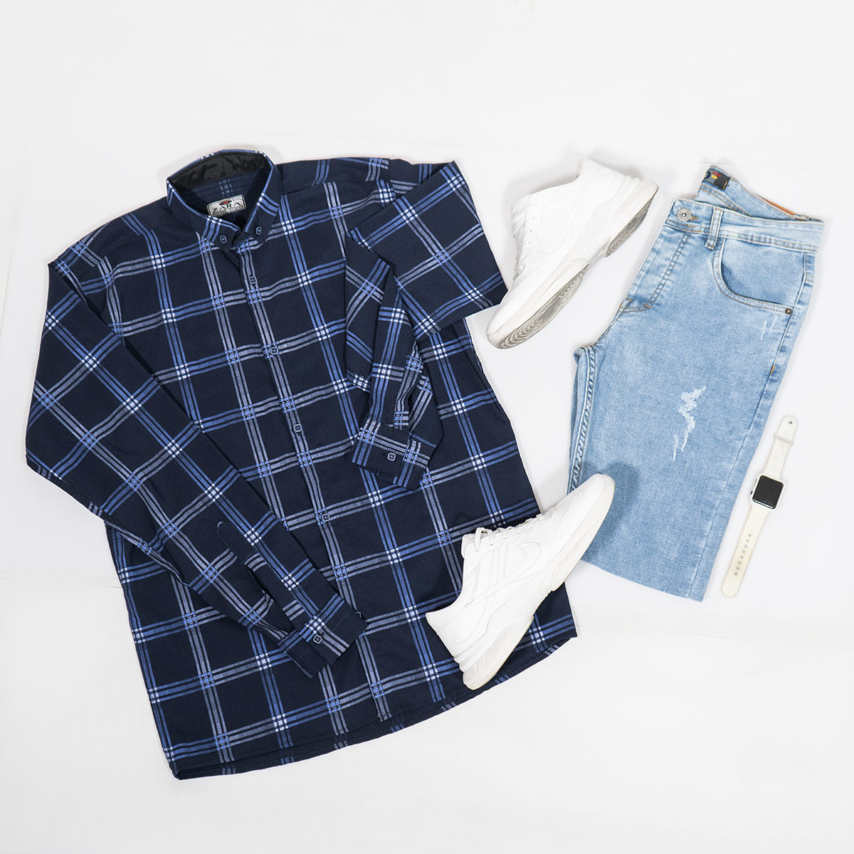 پیراهن چهارخونه(T) سرمه‌ای مردانه مدل Siyam