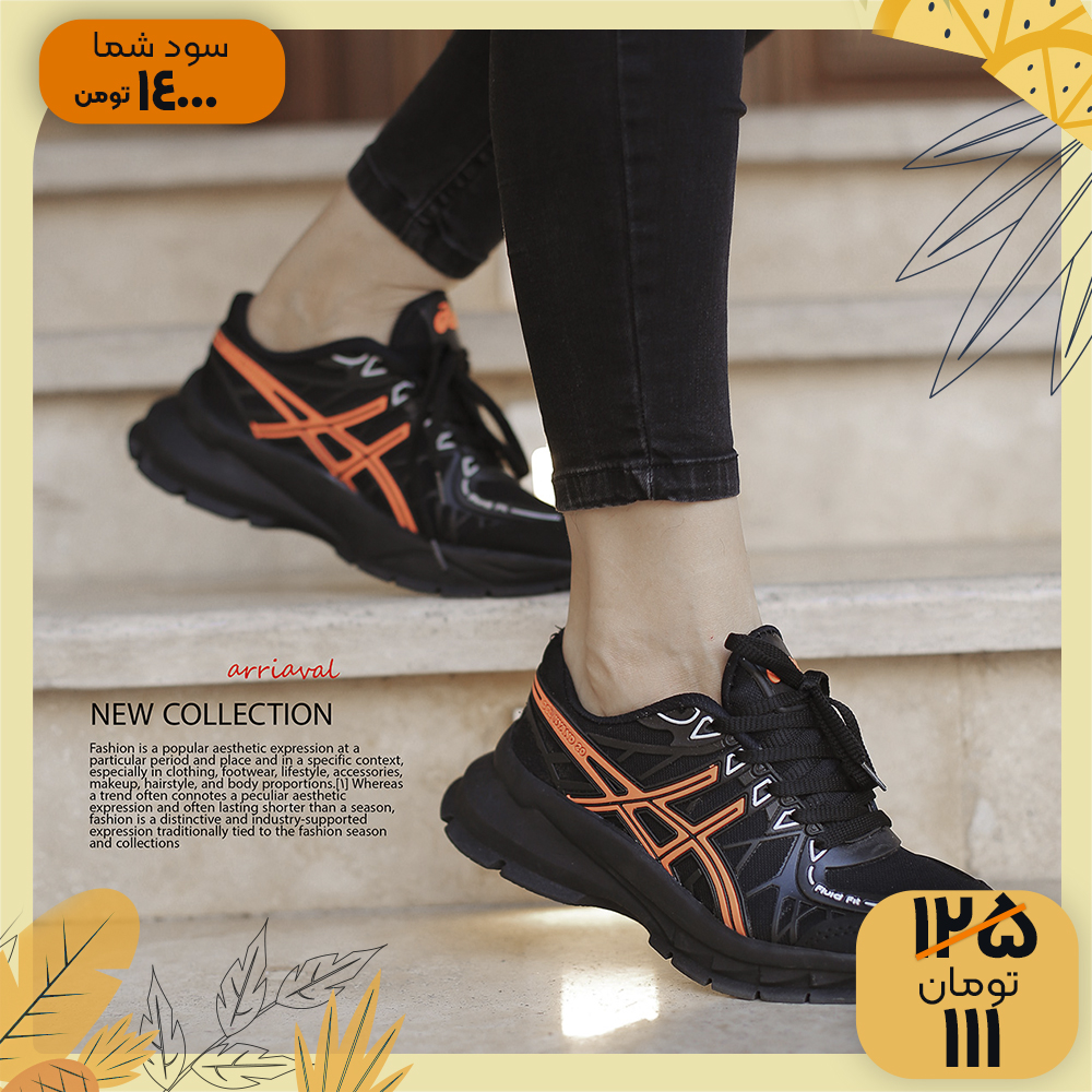 کفش ورزشی Asics زنانه مشکی نارنجی مدل Tina