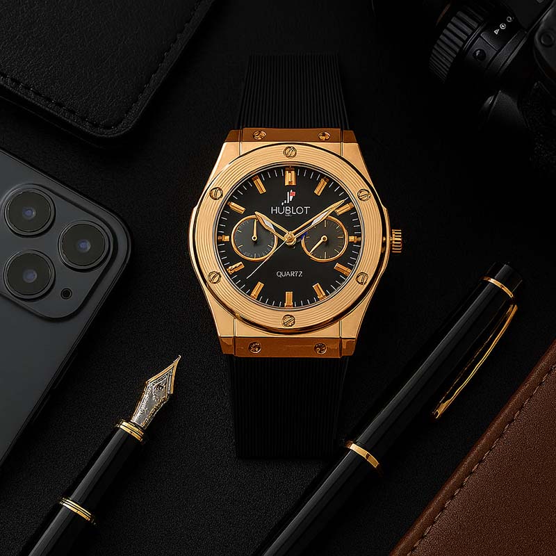 ساعت مچی Hublot طلایی صفحه مشکی مدل C70